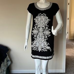 Inc Black dress with white and gold embroidered accents. Size L